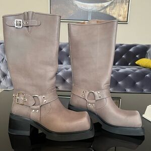 Jeffrey Campbell Taupe Leather Combat Boots
